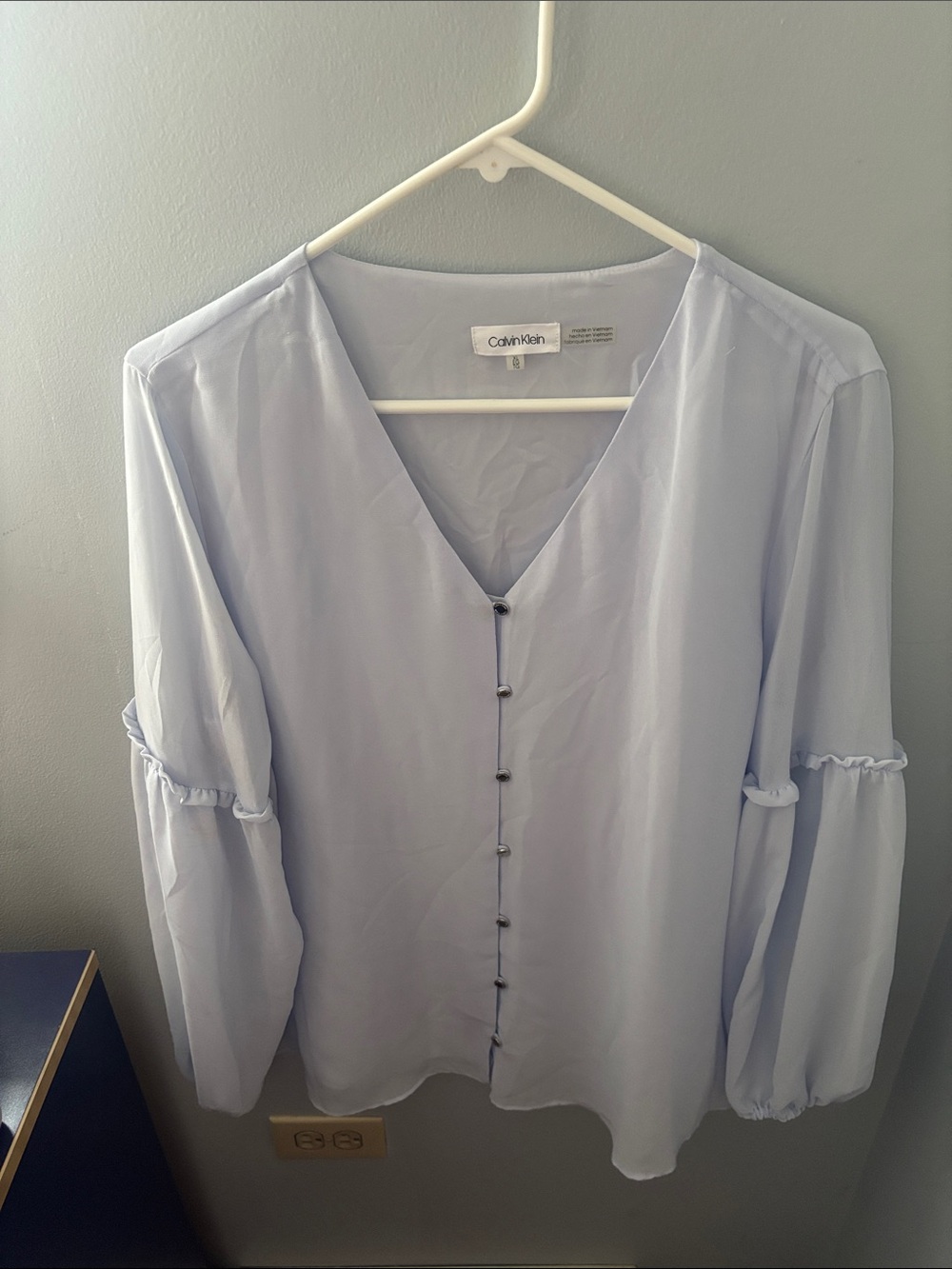 Calvin Klein Pale Blue V-Neck Button Blouse